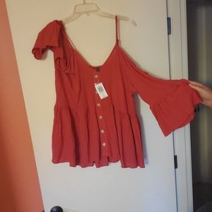 Red, cold shoulder, babydoll Torrid top